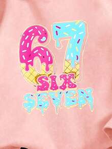 SHEIN Tween Girl Fleece Sweatshirt - Black - Pink - View 3