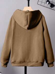 Sparklyn Tonårspojke, avslappnad tröja med bokstavstryck, höst/vinter - Kaki - Visa 2