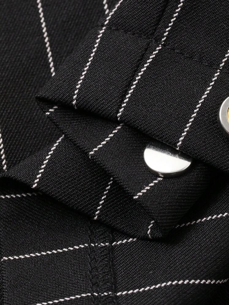 Men's Elastic Waist Black Striped Pants, Autumn
