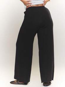 MUSERA Plus Knitted Large Pocket Detail Tie Waist Wide Leg Trousers Old Money Fall Back To School Autumn Winter Everyday  Work Office Winter  Chic