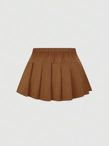 SHEIN Sweetro 时尚甜美休闲百褶短条纹金属朋克迷你裙 - 棕色 - 查看 2