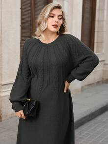 Modelyn Plus Size Women Casual Solid Color Long Sleeve Sweater Dresses Sweater For Women Black Sweater - Black - View 3