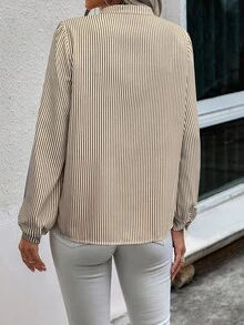 EMERY ROSE 女士休闲通勤条纹打结领衬衫，秋季款 - 彩色 - 查看 2