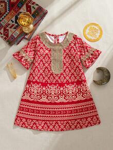 Sparklyn Baby Girl Summer New Style Short Sleeve Polka Dot Casual Red Dress Dress Baby Girl Baby Girl Traditional Dress - Red - View 3