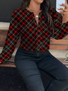 EMERY ROSE Elegancka, romantyczna koszula damska w kratę w dużym rozmiarze, odpowiednia na jesień/zimę, jesienna koszula damska, Nowy Rok, Walentynki, Boże Narodzenie - Wielokolorowe - Zobacz 3