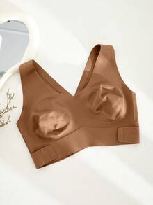 1pc Women Seamless No Padding Elegant Breathable Comfortable Crisscross Back Bandeau Bra - Chocolate Brown - View 5