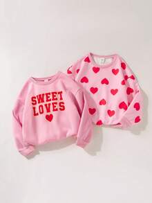 Maija Kids 2件/套 女童休闲宽松圆领印花针织卫衣 - 粉色 - 查看 3