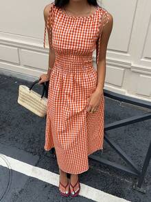 MainGRL Versatile Casual/Vacation/Party Midi Dress For Women - Orange - View 3