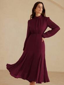 Aveloria EMERY ROSE Váy Maxi Chiffon Lụa Giả Sang Trọng, Thanh Lịch, Đơn Giản, Phong Cách Cung Điện Retro, Màu Trơn Cổ Điển, Cao Cấp, Thanh Lịch, Chân Váy Xòe Dáng Chữ A Ôm Sát, Cổ Cạp Sau Khóa Kéo Vô Hình, Thiết Kế Tay Phồng Cổ Lọ, Lớp Lót Thoải Mái, Thích Hợp Mặc Hàng Ngày, Hẹn Hò, Tiệc Tùng, Kỳ Nghỉ - Màu Đỏ Sâu - Xem 6