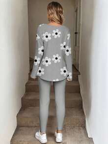 SHEIN LUNE 2件套女士长袖T恤和紧身裤，秋冬 - 彩色 - 查看 2