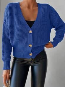 EURMUSE Women's Single Breasted Open Front Cardigan - Blue - View 1