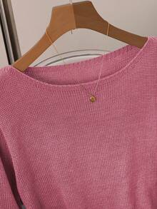 GlowEve Váy len dài tay cổ tròn buộc dây màu xám, thời trang tối giản sang trọng, đa năng & thanh lịch, phù hợp với nhiều dịp - Hồng - Xem 3