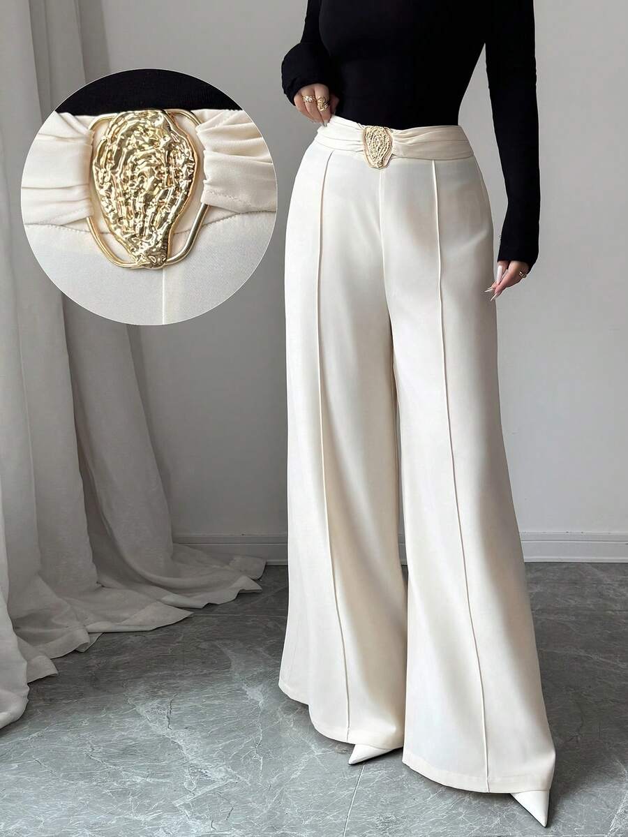 Elenzga Women's Elegant Casual Loose Waist Belted Wide Leg Pants, Suitable For Spring/Autumn, Commute, Vacation, Afternoon Tea, Party