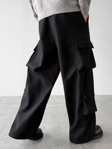 HUEFORM 男士黑色宽松版型四口袋工装裤，休闲纯色宽松版型，适合男士或男友的街头风格，宽松工装裤，男士阔腿裤，黑色工装裤，男士宽松阔腿裤 - 黑色 - 查看 2