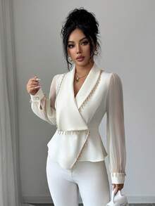 SHEIN Elenzya Élégante blouse pour femme à la taille cintrée avec décoration de strass pour soirée