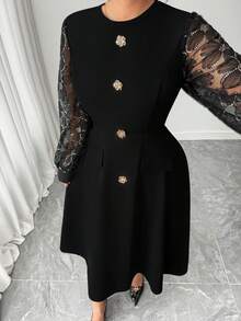 Elenzga 大码女式优雅时尚长袖小黑裙、派对和生日礼服 - 黑色 - 查看 8