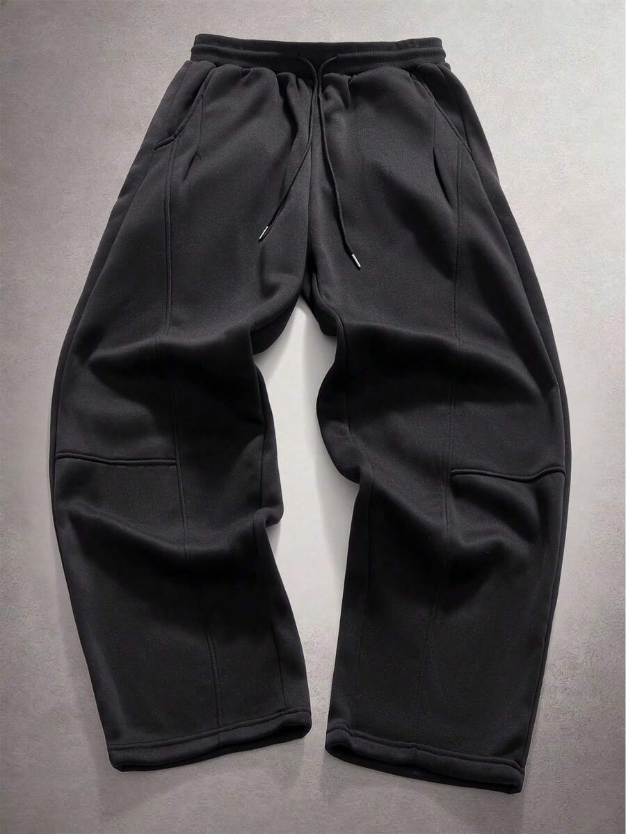 Manfinity ZONE917 Men's Solid Color Loose Elastic Waist Drawstring Pocket Sweatpants - Black - View 1