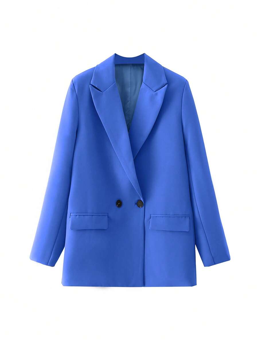 EURMUSE Classic Casual Business Professional Double-Breasted Long Sleeve Blazer Office Aqua Blue Summer - Blue - View 1