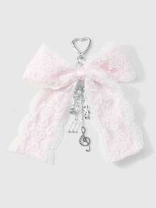 ROMWE Kawaii 1件韩式甜美精致百搭简约高品质手工串珠白色仿珍珠水晶网纱刺绣丝带蝴蝶结链CCB星星爱心吊坠钥匙扣包包挂件，适合女性日常佩戴，节日礼物 - 粉白色-31 - 查看 1