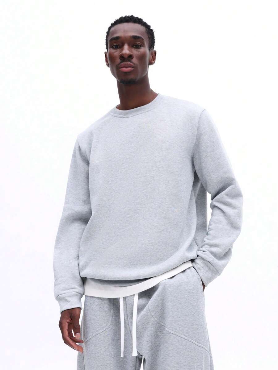 SUMWON 男士浅灰色圆领长袖套头卫衣休闲上衣 - 淺灰色 - 查看 1