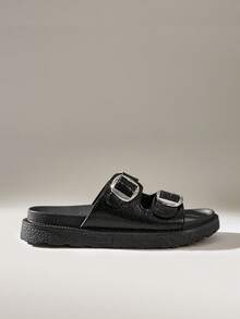 Solecia Sandales plates femme minimalistes, polyvalentes et confortables - Noir - Voir 1