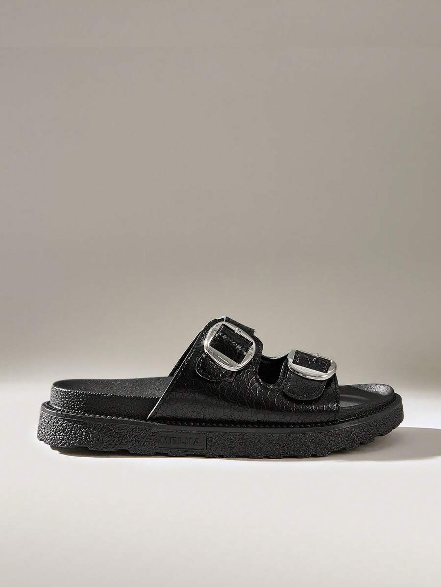 Solecia Sandales plates femme minimalistes, polyvalentes et confortables - Noir - Voir 1