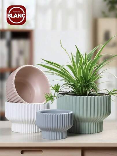 1/3PCS 购买 1 花盆 花盆 落地式人造植物装饰花盆 大直径双层圆形塑料花盆 多肉盆栽托盘 树盆 大圆球家居装饰 酒店人造绿植花盆 植树 欧式创意竖纹 阳台客厅桌面