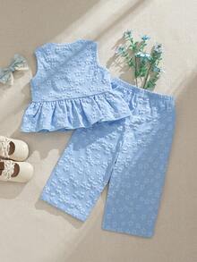 Souflis Souflis 2件套女婴幼儿/新生儿0-3岁春夏休闲甜美日常度假条纹梭织无袖上衣和阔腿裤两件套 - 黃色 - 查看 3