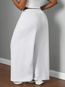 SHEIN PETITE CURVE Quần nỉ rộng rãi buộc dây phía trước đơn giản dành cho nữ cỡ lớn, mặc thường ngày - Xám - Xem 2