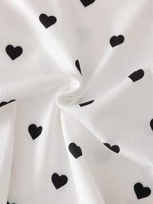 婴儿/幼儿男女通用0-3岁白色圆领长袖爱心印花上衣和纯黑色裙子两件套，适合外出、休闲穿着和派对。 - 黑與白 - 查看 8