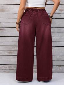 EMERY ROSE Plus Size Women Casual Versatile Wide Leg Button Pocket Jeans - Burgundy - View 3