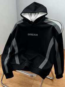 Manfinity Joysei Sudadera con capucha de manga larga y corta con contraste de color para hombres de talla grande - Negro - Ver 1