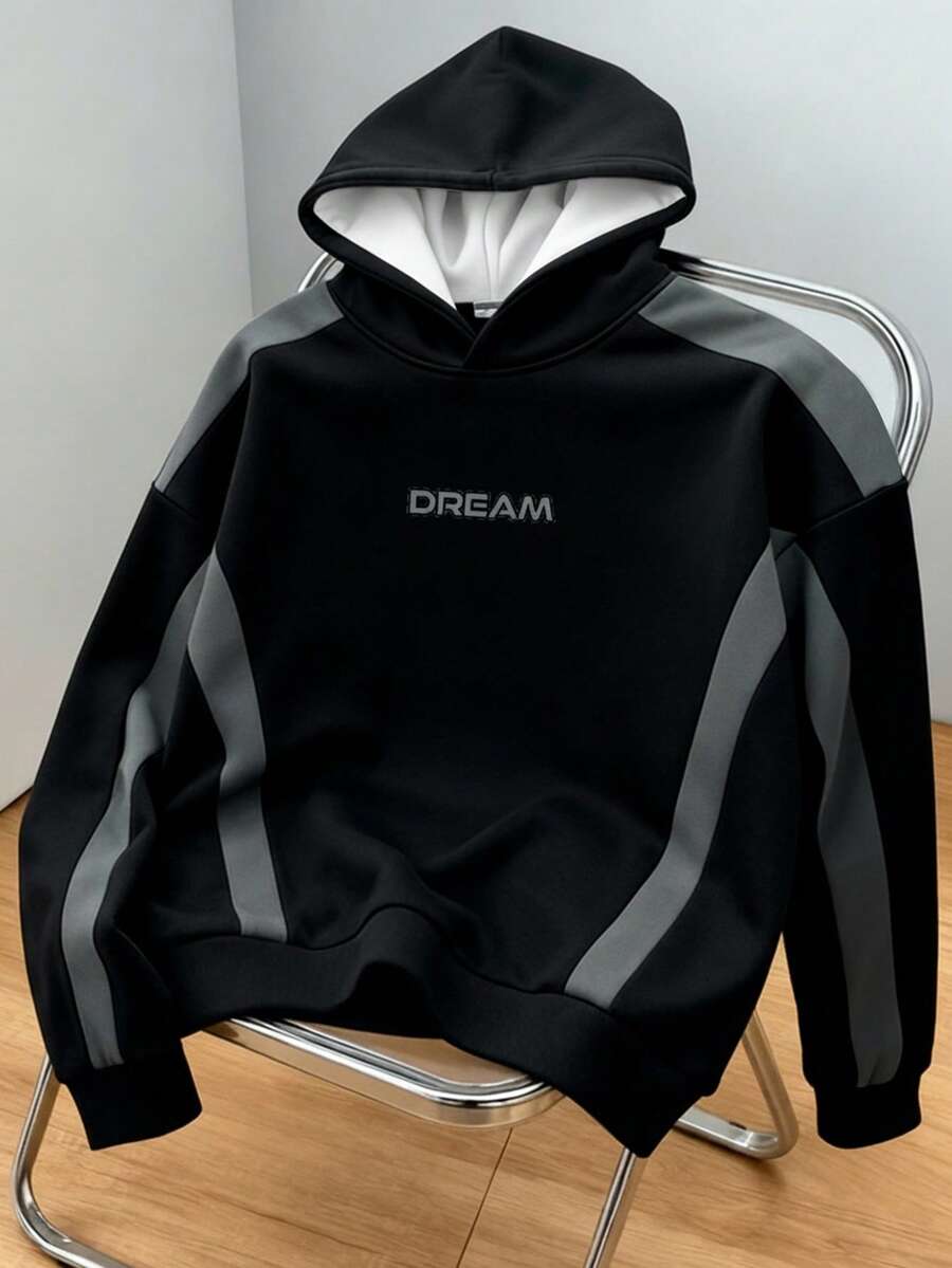 Manfinity Joysei Sudadera con capucha de manga larga y corta con contraste de color para hombres de talla grande - Negro - Ver 1