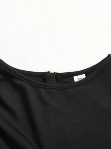 少女连体衣和连身裤 海军蓝褶皱阔腿宽松连身裤配腰带，休闲风格 - 黑色 - 查看 8