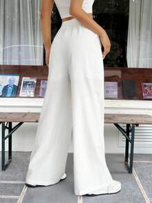 SHEIN EZwear Drawstring Waist Wide Leg Pants