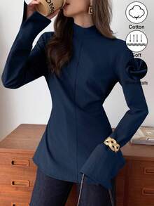 Elyressa 一位女士织造的休闲优雅秋季衬衫 - 藏蓝色 - 查看 6