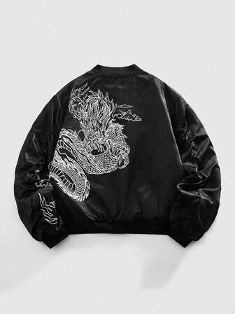 Street Life Men's Fashionable Versatile Dragon Print Jacket, Winter