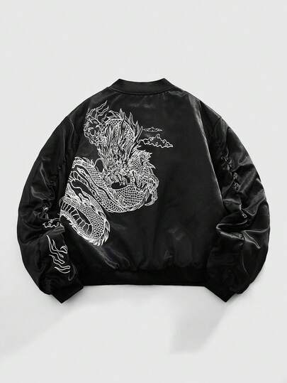 Street Life Giacca versatile e alla moda da uomo con stampa di dragone, adatta per l'inverno