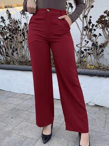 Andrea Bello Quần ống đứng công sở thanh lịch màu trơn cho nữ - Màu Đỏ Sâu - Xem 5