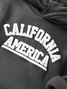 Cozy Pixies 2pcs Baby Boy Minimalist Letter Print Knit Soft Hooded Long Sleeve Pullover Sweatshirt And Elastic Waist Jogger Pants Set - Dark Grey - View 6