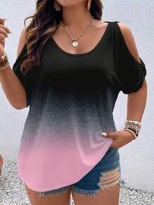 Vionelle Camiseta Feminina Casual Versátil e Solta com Ombros à Mostra, Plus Size - Multicolorido - Visão 1