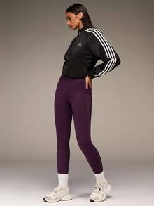 SHEIN BAE 无缝高弹力瑜伽运动紧身裤，带网眼面料 - 中紫紅色 - 查看 9