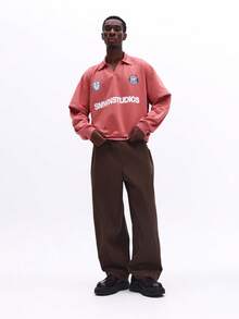 SUMWON Herren Koralle Rosa Sweatshirt mit Logo und Markentext Muster, lässiger Pullover Langarm Rundhals Oberteil für Winter und Herbst Streetwear - Pink - Übersicht 3