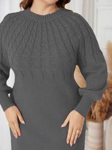 Lacomfia Váy len dệt kim cổ tròn tay dài màu trơn cỡ lớn cho nữ, mùa thu/đông - Xám - Xem 6