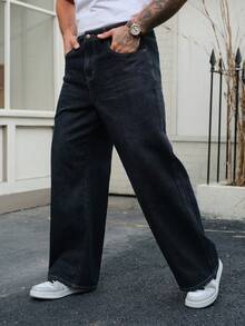 DAZY Jeans de pierna ancha para hombre, tela de denim crudo índigo con diseño de parche, otoño - Azul - Ver 7