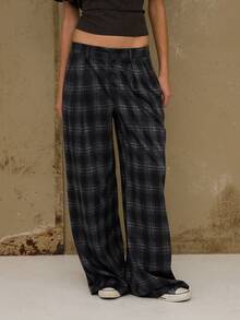 COUREZ Low Rise Medium Balloon Check Trousers/ Y2K Spring For Women Oversized Trousers Going Out Party Festivals - Multicolor - View 2