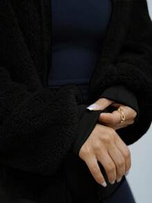 SAYEHFBABY 女式休闲简约双面拉链连帽运动衫，适合秋冬季 - 黑色 - 查看 3