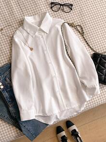 SHEIN Elegant Solid Color Casual Outdoor Shirt For Tween Girls - White - View 2