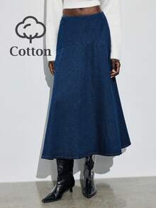 Maija French-Style Elegant Denim Midi Skirt, Autumn/Winter Midi Skirt, Mid-Waisted A-Line Skirt,Elegant Winter Outfits