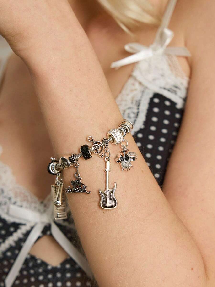 Y2Kool 1pc Music Festival Charm Bracelet, TS Friendship Bracelet, Music Festival Concert Cheering Wristband, Fashion Simple Guitar & Drum Band Bracelet
